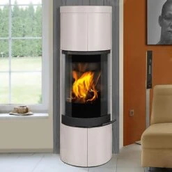 Kaminofen Romotop Soria Keramik Mattweiß (6 KW) Inklusive Speicher!