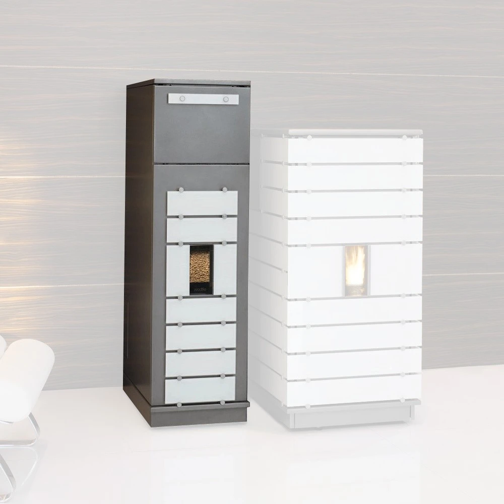 Wodtke Ivo.tower Pellet Vorratsbehälter - Glasdekor: White 1 Wodtke Ivo.tower Pellet Vorratsbehälter - Glasdekor: White